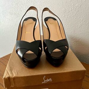 Christian Louboutin Black Peep-Toe Slingback Heels 35.5